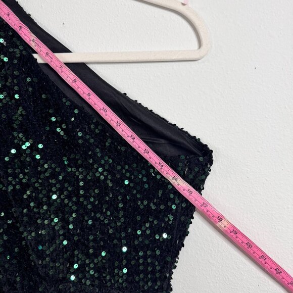Miss Ord One-Shoulder Black-Green Sequin Evening Gown – Size S - Picture 4 of 9